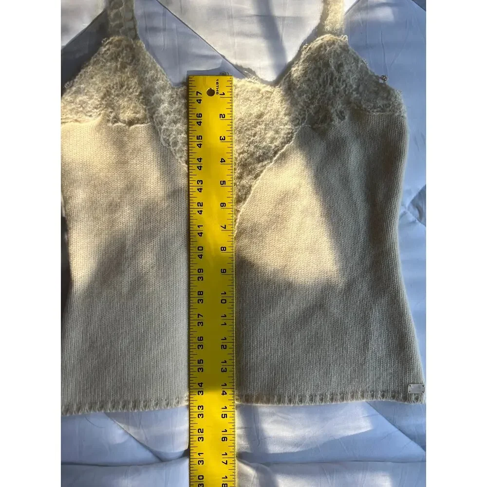 2006 Chanel Knit Cashmere Lace Cream Tank Top